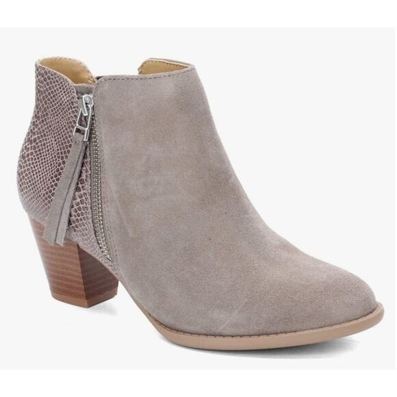 Vionic Womens Anne Greige Snakeskin Leather Suede Zippered Ankle Boots Booties 5 - Picture 1 of 13